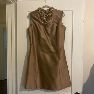 Vintage silk and wool blend sheath dress with bejeweled collar